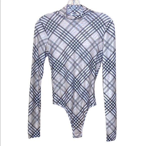 Tiger Mist Tops - Tiger Mist Plaid Sheer Bodysuit